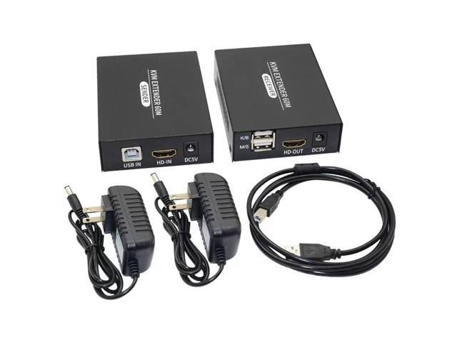 60M HDMI KVM Extender over Cat5e Cat6 1080P HDMI USB KVM Ethernet Extender Transmitter with Loop out Support USB Keyboard Mouse(With EU Plug) (TX...