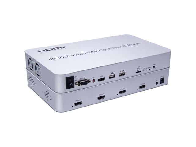 Video Wall Controller 2x2 4K with Player LCD TV Splicer Large Screen Splicing Processor Support TF Card USB U Flash Disk Player(With EU Plug) (2x2)