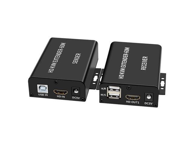 1080P 60M HDMI KVM Extender over Cat5e/6 HDMI USB Ethernet Extender with Loop IR Remote Support Mouse Keyboard for PC Loptop DVR(With US Plug)