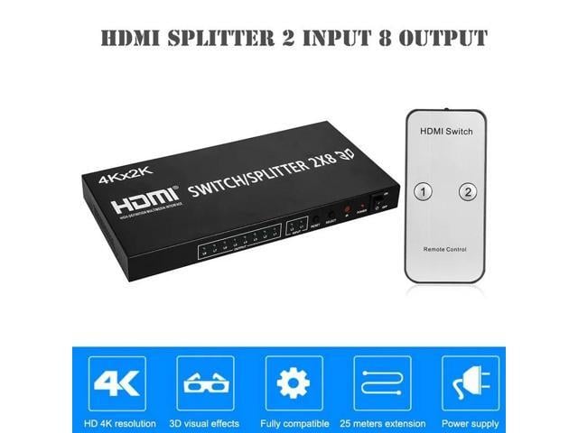 4K HDMI Swithch Splitter 2X8 HDMI Switch 2 in 8 out video convert HDMI Splitter 1 to 8 Screen Display for LED TV PC PS4 Monitor(US Plug)