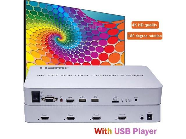 4K 2X2 HDMI Video Wall Controller with Media Player 2x2 TV Splicer Large Screen Splicing Processor U Disk Player Mouse Keyboard