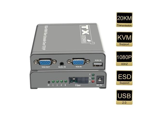 (UK Plug)(one TX)20Km VGA KVM Fiber Extender Over SC Fiber Optical Cable 1080P VGA USB Fiber Extender Transceiver Kit Support USB Keyboard Mouse
