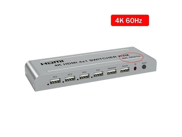 4K 60Hz HDMI KVM Switcher 4X1 For USB Keyboard Mouse Switch 4 in 1 out 4K 30Hz HDMI USB Switch for PC Computer TV HDTV Projector(USB Power Cable)...