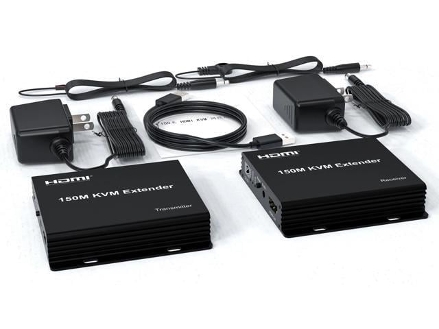 (with UK Plug)150M HDMI KVM Extender over RJ45 Lan Cat5e/6 Cable HDMI USB Ethernet KVM Extender Transmitter Support Keyboard Mouse for PC DVR