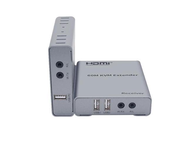 60M USB KVM HDMI Extender over CAT5E Cat6 RJ45 Ethernet Cable 1080P HDMI USB Extender Transmitter for DVR PC Laptop TV Monitor(AU Plug)