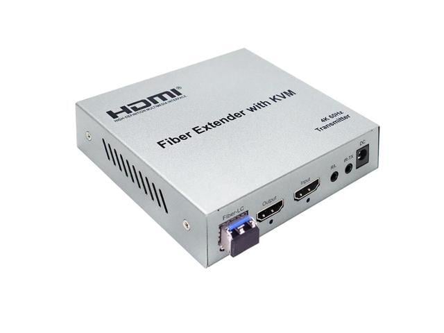 20Km 4K 60Hz HDMI KVM Fiber Extender over LC Fiber Optic Cable HDMI over Fiber USB KVM Extender with SFP Support Keyboard Mouse(US Plug)