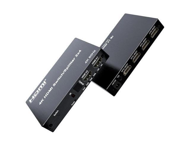 4K@60Hz 2x4 Switch 2 In 4 Out HDMI-compatible 5M/30M Extend Splitter Switcher With Audio Extractor for 4 Screen Monitor Display(With EU Plug)