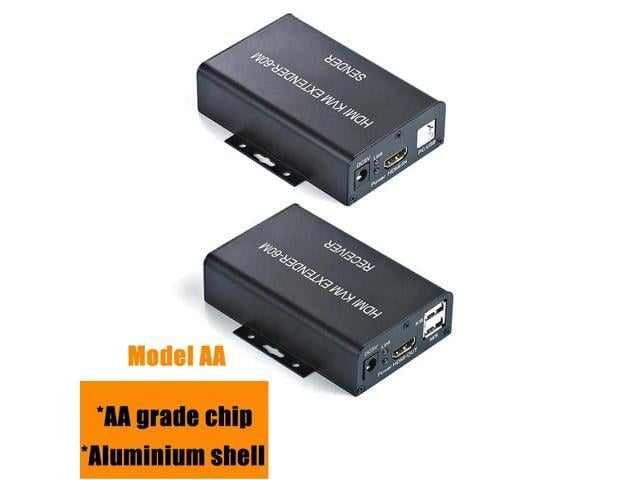 1 Pair 60M Video Extension Adapter HDMI-compatible KVM USB-A Keyboard Mouse Aluminium Alloy RJ45 Lan Ethernet Extender TX RX(UK Plug) (Model AA)