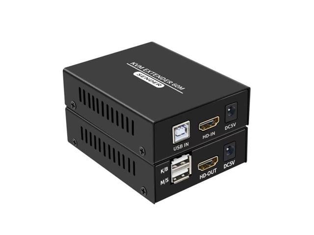 KVM Extender 60M 1080P HDMI-compatible Over cat5e/6 Ethernet RJ45 LAN Cable USB-A Keyboard Mouse KVM Video Extend TX RX Adapter(With EU Plug)