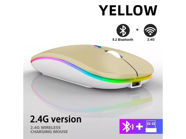 Apple Rechargeable Bluetooth Wireless Mouse with 2.4GHz USB RGB 1600DPI Mouse for Computer Laptop Tablet PC Macbook Gaming Mouse Gamer(Dual Mode Wireless)