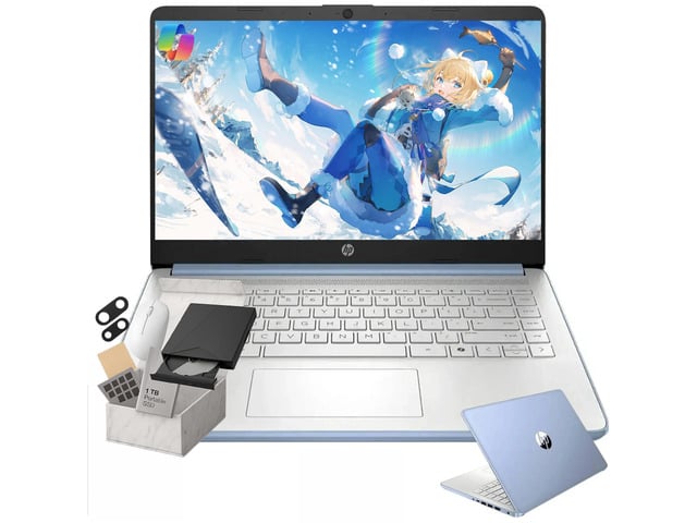 HP Student Business Laptop, Intel Processor N150 CPU, 14 Inch LED Portable Laptop, 4GB RAM, 128GB UFS, Wi-Fi 6, Copilot AI, Windows 11 H, Sky Blue