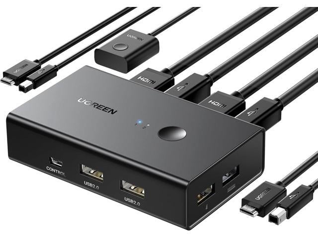 UGREEN KVM Switch, Share 4 USB Ports, USB and HDMI Switch for 2 Computers for Keyboard Mouse Printer to One Monitor Support 4K@60Hz, 3D, HDR,...