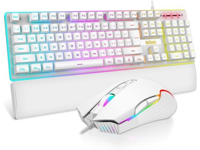 RedThunder K10 Wired Gaming Keyboard and Mouse and Wrist Rest Combo, RGB Backlit, Mechanical Feel Anti-ghosting Keyboard + 7D 7200 DPI Mice+Soft...