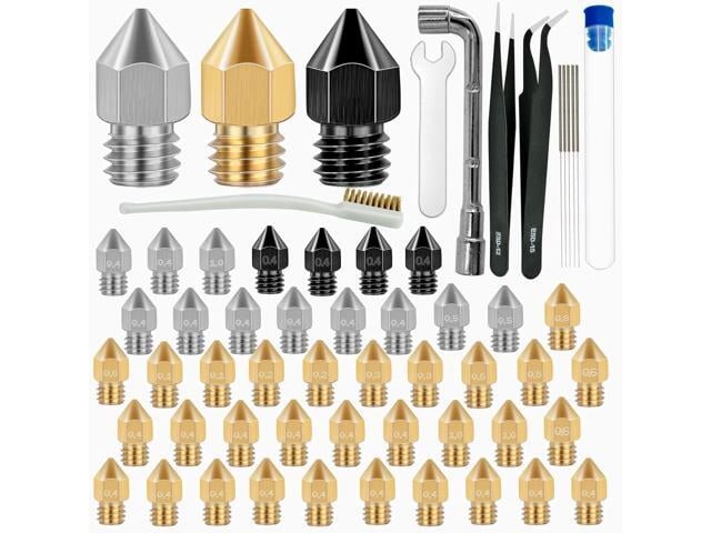 50 Pcs 3D Printer Nozzles Hardened Steel Stainless Steel Brass Printer Extruder Nozzles Set for CR-10, Ender 3 High Temperature Pointed Wear...