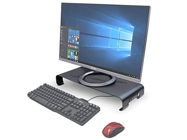 syba monitor stand riser for computer, laptop, printer, notebook and all flat screen display with 19' platform and 3' height with usb 3.0 hub, black