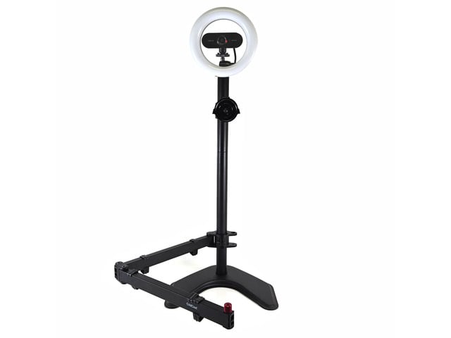 ALLCAST Combination Monitor Stand with built-in Microphone Boom Arm plus 6' Ring Light and HD Webcam