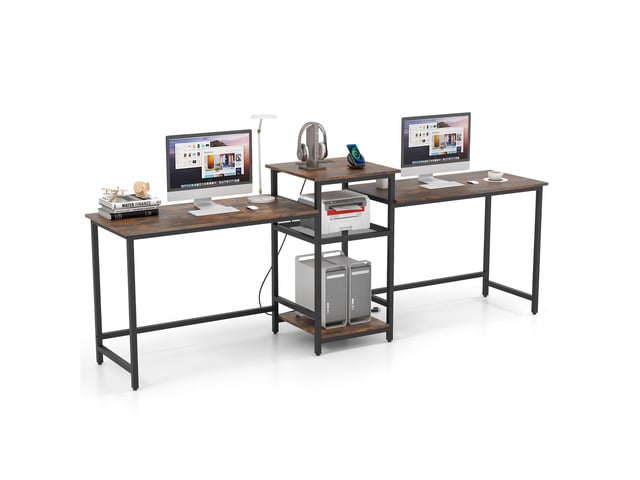 SlickBlue 2-Person Computer Desk with Power Outlet and Printer Stand