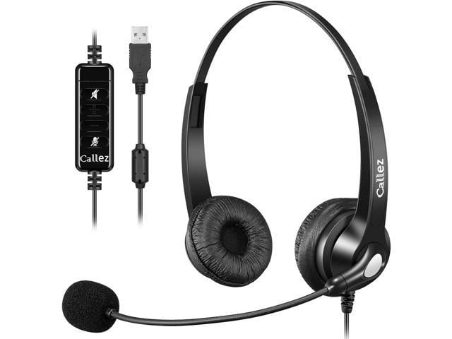 USB Headset with Microphone Noise Cancelling & Audio Controls, Stereo Computer Headphones for Business Skype UC Lync Softphone Call Center Office,...