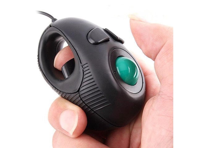 BUCIER Portable Mini Finger Hand Held 4D USB Wired Trackball Mouse for Laptop Mac Window Computer Fits Left and Right Handed Users -Black