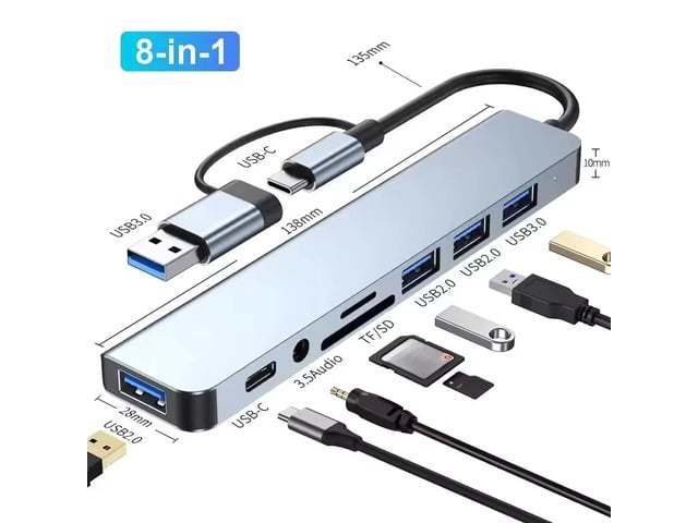 8 In 1 USB Type-C HUB with Splitter Card Reader USB 3.0 2.0 SD/TF Splitter Card Reader Docking Station for PC