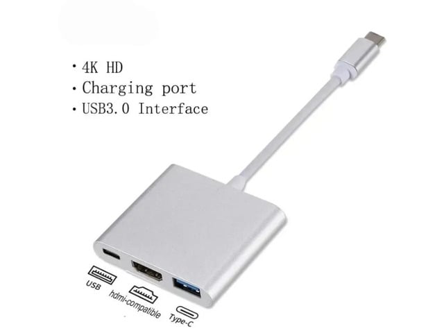3 in 1 USB C To Video Output Splitter Hub 4K Video Output USB 3.0 PD Fast Charging Smart Adapter for Type-C Laptop Type-C Docking Station