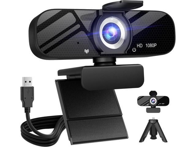 Full HD Webcam with Built-in Microphone and Rotatable Tripod, 1080P Video and Wide Angle Camera, Privacy Cover, for Desktop PC or Laptop Computer