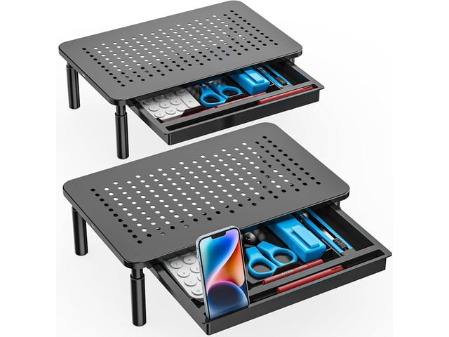 WALI Monitor Stand Riser, Computer Stand for Desk with Storage, 3 Height Adjustable Laptop Stand with Drawer and Phone Holder for Office, Home,...
