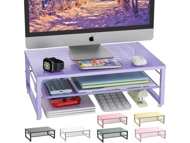 gianotter 2-Tier Metal Monitor Stand Riser, Office Desk Storage Organizer for Computer Monitor, Laptop, Printer, Office Supplies (Purple)