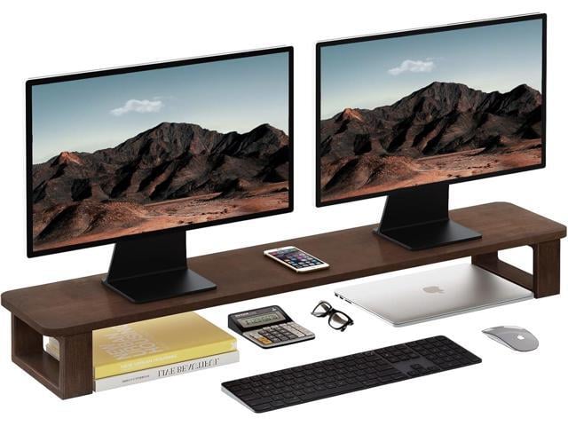 Ufine Dual Monitor Stand Riser 2 Heights Adjustable Wood Computer Monitor Stand Desktop Organizer, Large Monitor Stand for 2 Monitors, Laptop, TV,...