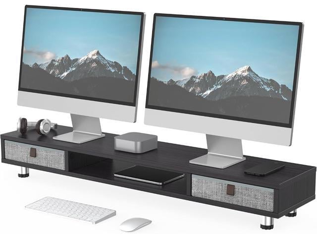 Fenge Dual Monitor Stand with 2 Drawers, 42.5 Inches Large Computer Riser for Desk, Adjustable Height Desk Shelf with Storage for Laptop, PC, TV,...