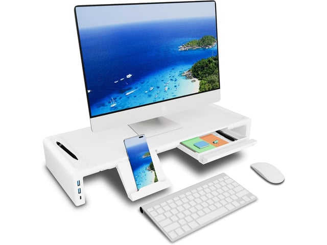 OImatser Monitor Stand Riser 3.0 USB HUB, Type-C Data Port, Foldable Computer Monitor Riser, Adjustable Length Computer Stand and Storage Drawer &...