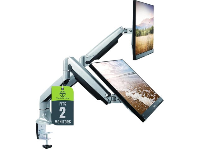 TechOrbits Universal Desk Mount for Dual Monitor - Fits Two 13-30' Monitors with Swivel & Clamp