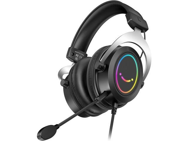 FIFINE RGB Gaming Headsets,Comfortable Over-Ear Headphones with Microphone,Wired Audio Jack Connection,Leather Passive-Noise-Cancelling Earcups,for...