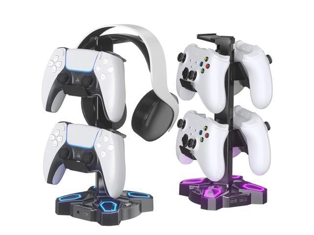 KDD Gaming Headphones Stand, Rotatable Headset Stand with Light Modes - Controller Holder with 2 USB Charging Ports and 3.5mm - Earphone Hanger...