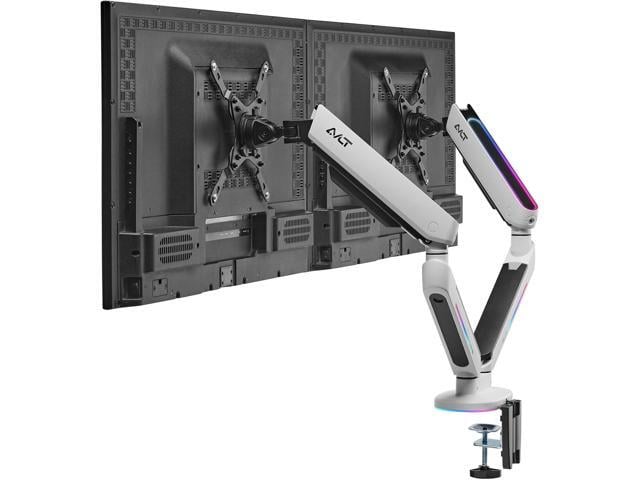 AVLT Dual 27-43 RGB Gaming Monitor Arm Desk Mount - White Built-in 20 Lighting Modes Touch Button Control Fits Flat/Curved/Ultrawide Screen...