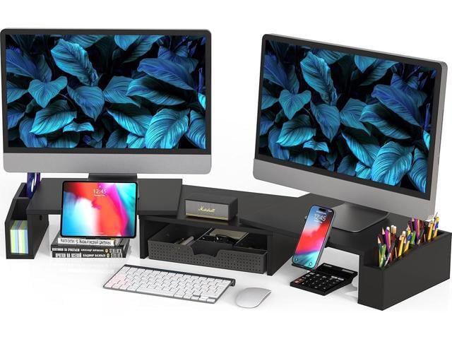 Simple Houseware Desk Dual Monitor Stand Riser with Drawer, Black