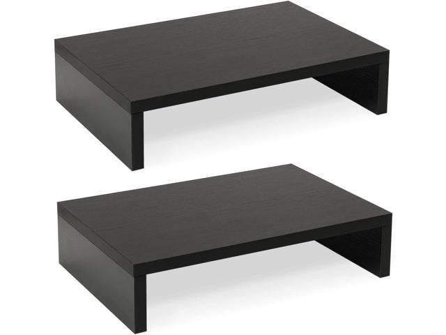 TEAMIX Wood Monitor Stand Riser-2 Pack, 2 Tier Adjustable Monitor Stand Dual Monitor Riser for 2 Monitors/Laptop/PC Black Computer Stand for Desk