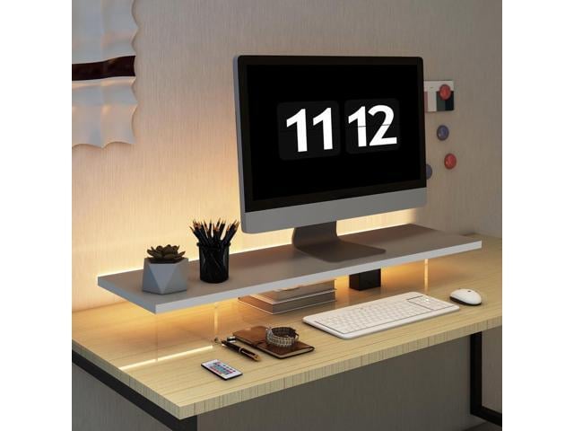 Monitor Stand Riser,Wood & Acrylic Computer Monitor Stand with LED Light,Desk Accessories Desktop Organizer Stand for Computer,Laptop,Printer,PC &...