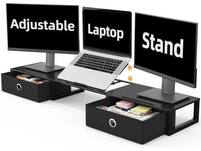 WESTREE Monitor Stand Riser with Adjustable Laptop Stand Riser, Steel Frame Dual Monitor Stand with Two Drawers for 2 Monitors, Desktop Oraganizer...