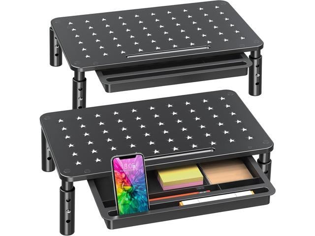Zimilar 2 Pack Monitor Stand Riser with Drawer - 3 Height Adjustable Metal Monitor Stand with Unique Star Mesh for Computer Laptop Notebook Printer