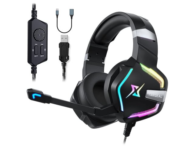 targeal 7.1 Surround Sound PC Gaming Headset for PS5 PS4 Switch Laptop Mac Tablet Mobile, Over Ear Wired USB Gaming Headphone with Omni-Directional...