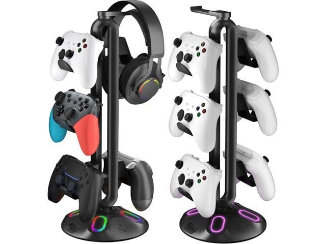 Gaming RGB Headphone Stand,Canmarin Controller Holder with 9 Light Modes - Headset Stand with 2 USB Charging Ports and 3.5mm & Type-C - Controller...