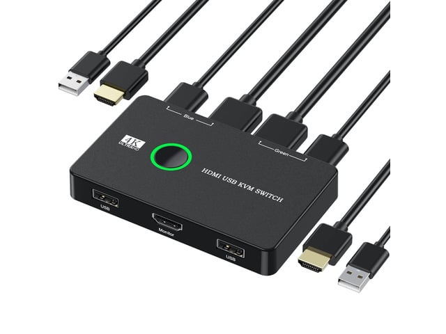 KEHIPI KVM Switch, USB and HDMI KVM Switches for 2 Computers Sharing Mouse Keyboard Printer to One HD Monitor, Supports 4K@60 Hz, 2 HDMI Cables and...
