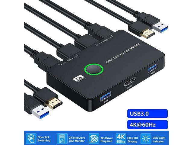 KVM Switch HDMI, Upgraded USB 3.0 and HDMI KVM Switch for 2 Computers Share Keyboard Mouse Printer to One HD Monitor, Supports 4K @60Hz, 2 HDMI...
