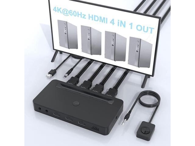 Vszerda 4K HDMI KVM Switch 4 Ports for 4 Computers Share One HD 4K Monitor, 3 USB Devices Keyboard Mouse Printer, 2 3.5mm Headphone Jack, Including...