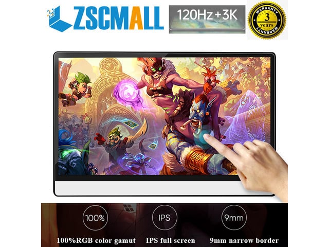 ZSCMALLS 3K Touchscreen Portable Monitor Resolution 13.3 Inch Lightweight Dual USB C Computer Display with Mini HDMI Type-C Built-in Speaker for...