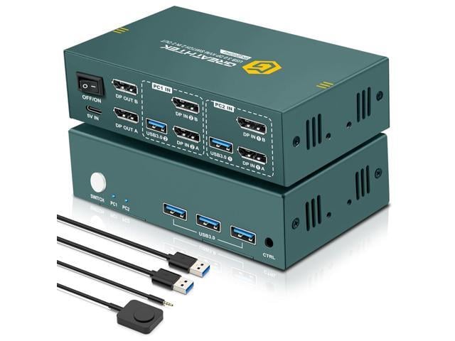 8K@60Hz Displayport KVM Switch 2 Monitors 2 Computers USB 3.0, 4K@240Hz KVM Switch Displayport with 3 USB 3.0 Ports Sharing Keyboard and Mouse,...