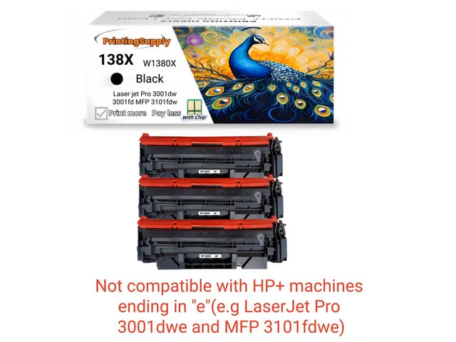 HP 3 Pack 138X W1380X High Yield Black Toner Cartridge Compatible for HP 138X Laser jet Pro 3001dw Laser jet Pro 3001fdw Laser jet Pro MFP 3101fdw...