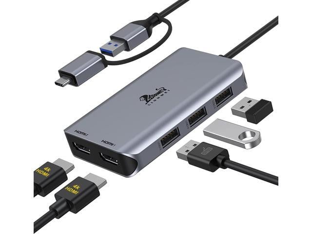 Apple LIONWEI USB 3.0 to Dual HDMI Docking Station for Windows & macOS, USB C Adapter 2 Monitor Splitter for MacBook Pro/Air/M1/M2/Dell/HP/Lenovo/Surface