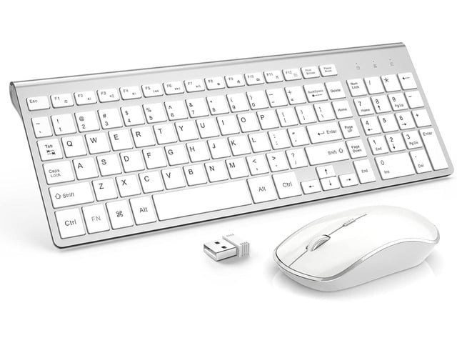Wireless Keyboard Mouse, JOYACCES 2.4G Compact and Ultra Slim Wireless Keyboard and Mouse for Windows, Computer, Desktop, PC, Laptop-Sliver